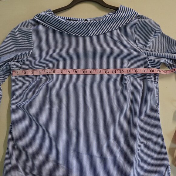 Talbots Boat Neck Collared Blouse Striped 3/4 Sleeve - Picture 8 of 10